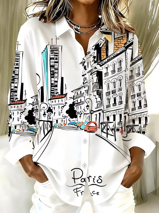 Women's Retro Resort Style Art Print Casual Comfort Shirt