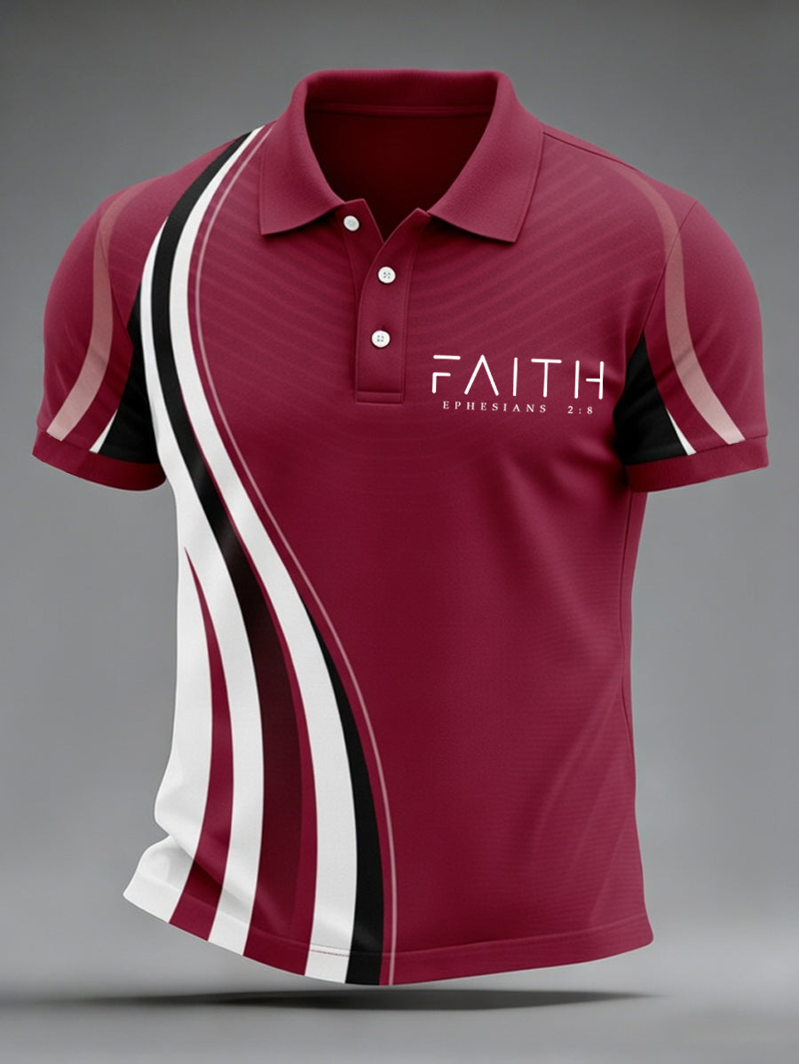 Men's Faith Ephesians 2：8 Geometric Print Casual Top