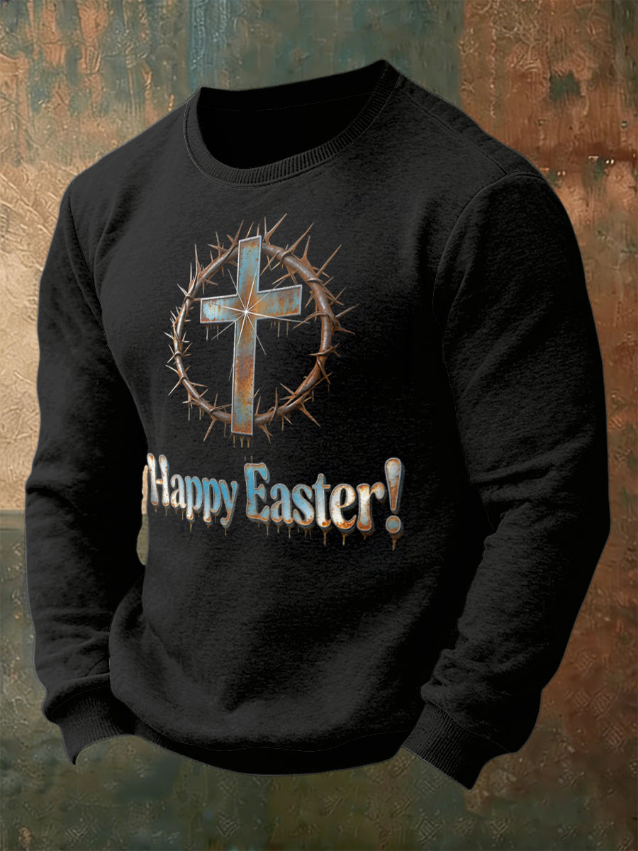 Men's Black Easter Cross Print Casual Long-Sleeved T-Shirt