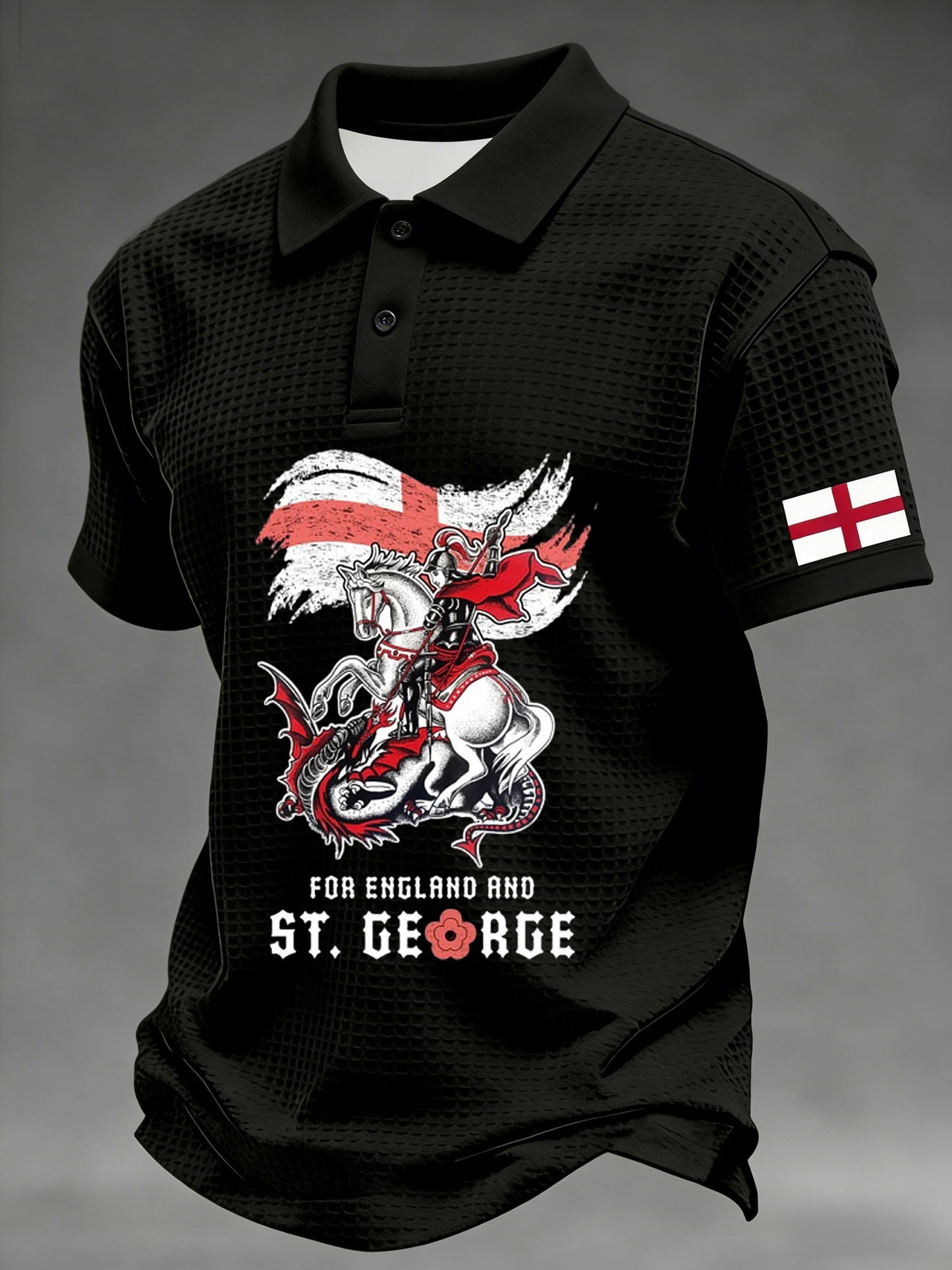 Retro St George's Day Casual Waffle Polo Shirt