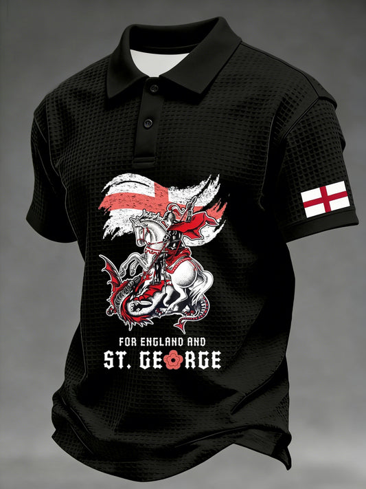 Retro St George's Day Casual Waffle Polo Shirt