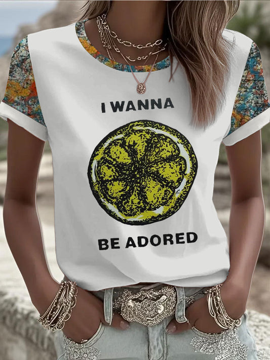 Women's Lemon Roses Music Lover Printed short-sleeved T-shirt