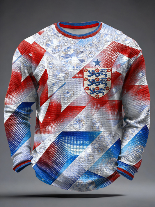 Men's UK Football Lover England Printed Waffle Long Sleeve T-Shirt