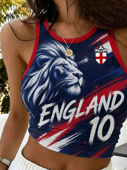 Women's Retro England Football Fan Art Print Casual Vest