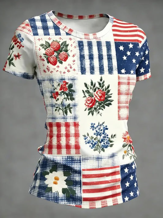 Women's America Floral Printed T-shirt
