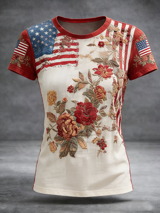 Women's America Floral Printed T-shirt