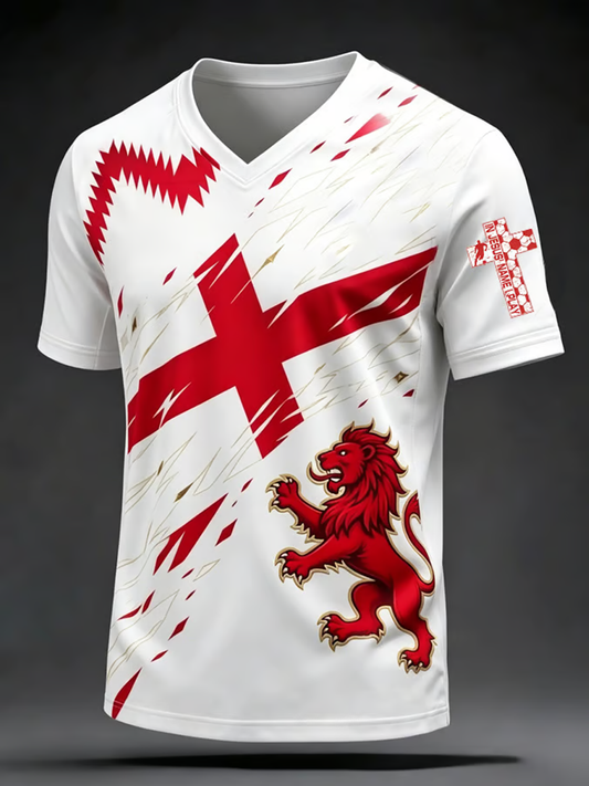 Men's UK Football Lover England Printed V-neck T-shirt