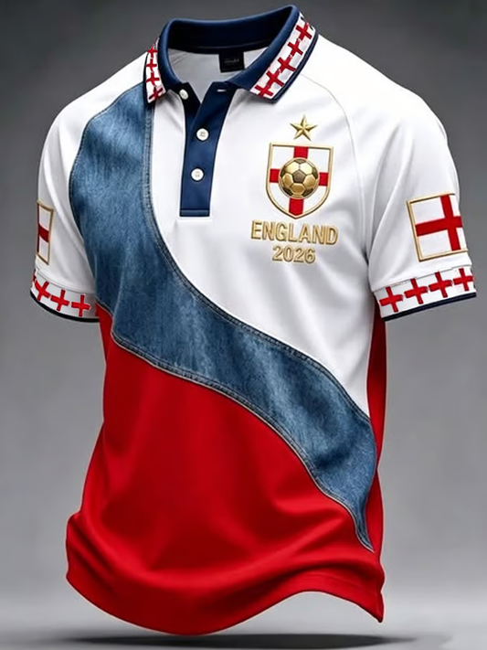 Men's UK Football Lover England Printed three buttons shoulder sleeve