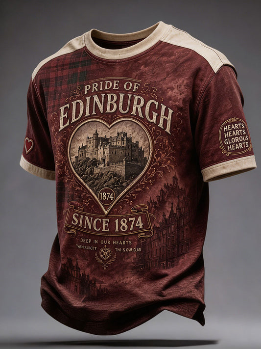 Men's Hearts Edinburgh Scotland Football Lover Printed  T-shirt