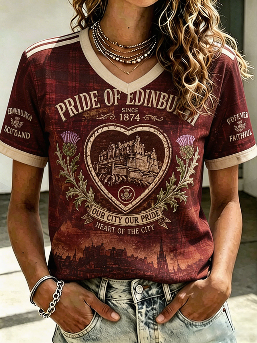Women's Hearts Edinburgh Scotland Football Lover Printed  T-shirt