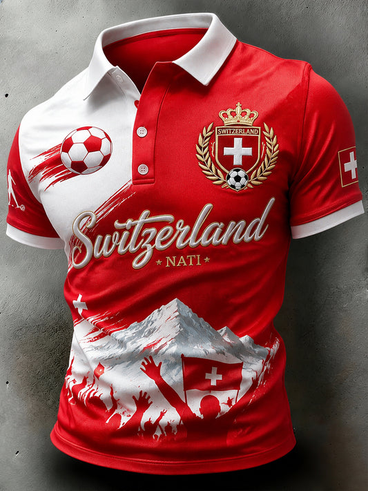 Men's Short-Sleeve Polo Shirt With Football-Themed Print