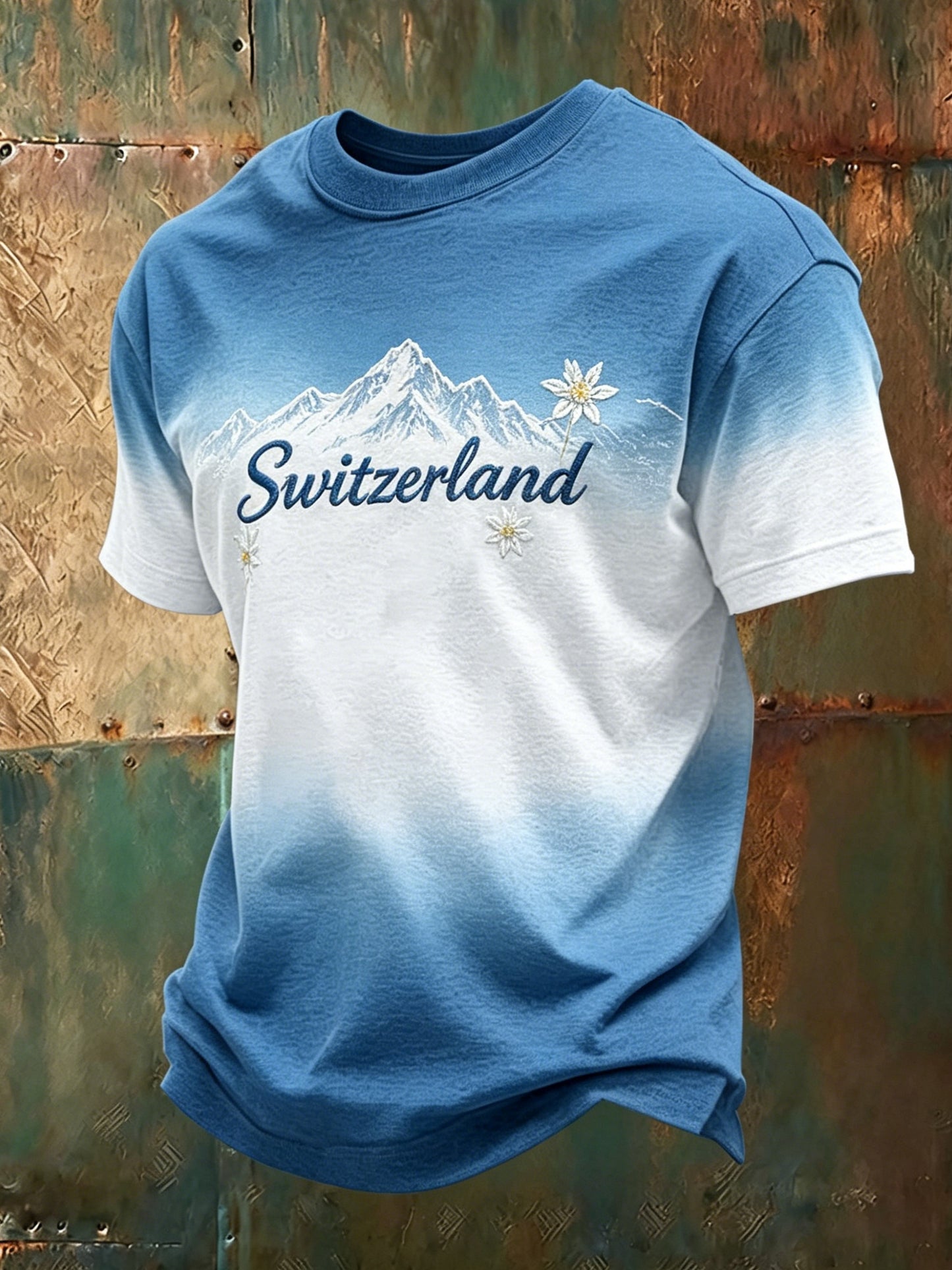 Men's Swiss Flag Color Scheme Alpine Element Art Print T-Shirt