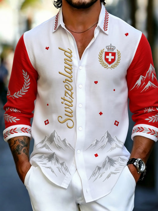 Men's Swiss Football Fan Art Print Casual Shirt