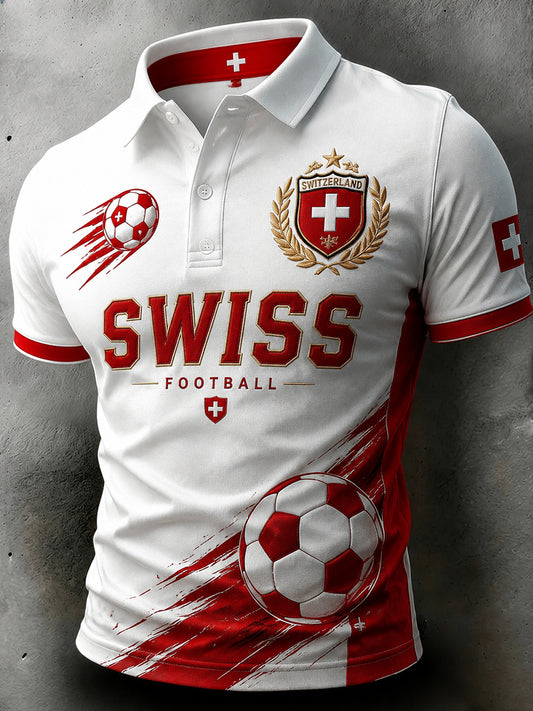 Men's Short-Sleeve Polo Shirt With Football-Themed Print