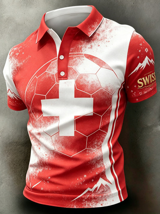 Men's Swiss Football Match Cheering Art Print Polo