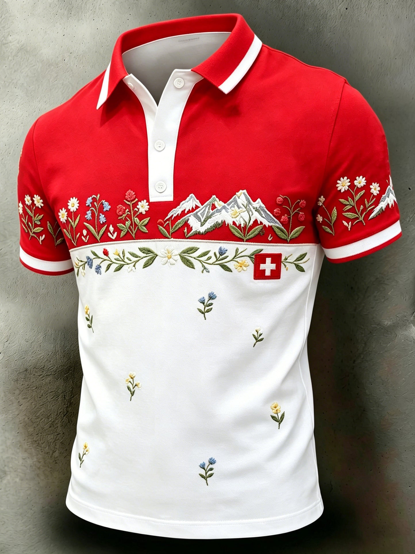 Men's Swiss Alps Art Print Short-Sleeve Polo