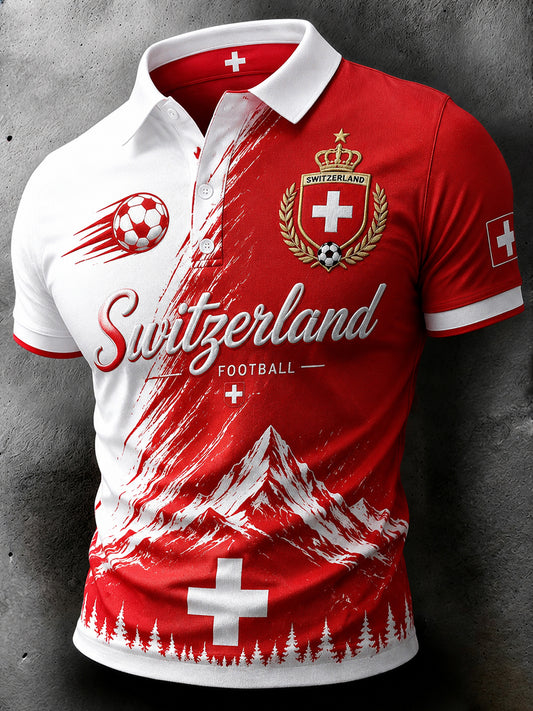 Men's Short-Sleeve Waffle-Knit Polo Shirt With Football-Themed Print