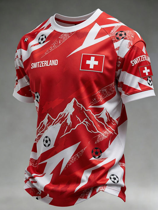 Men's Swiss Football Fan Art Print Casual Jersey