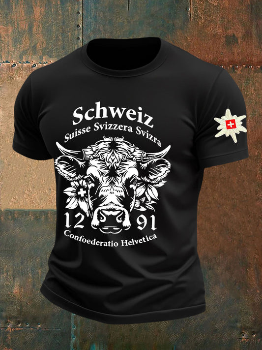 Men's Swiss Cow Art Printed T-shirt