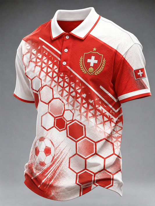Men's Short-Sleeved Polo Shirt With Football Print