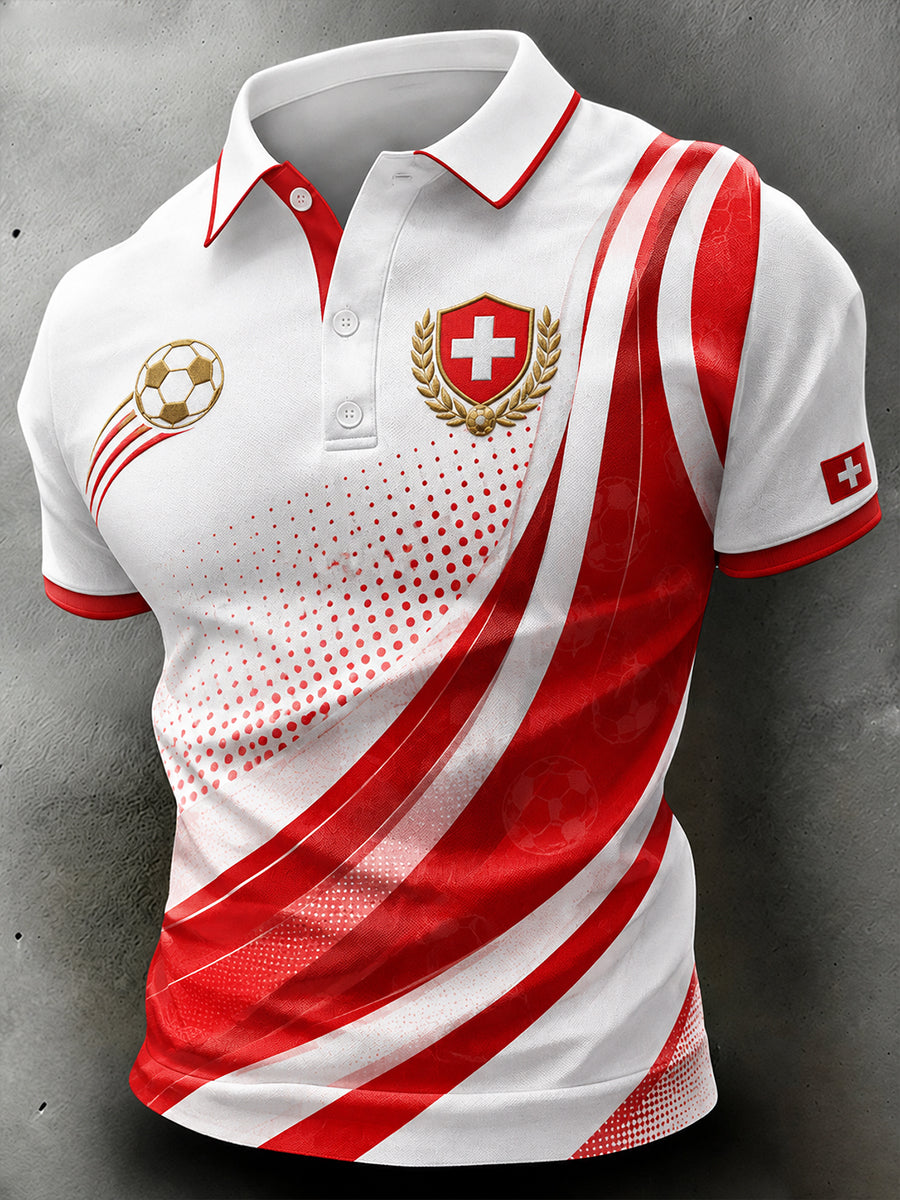 Men's Short-Sleeved Polo Shirt With Football Print