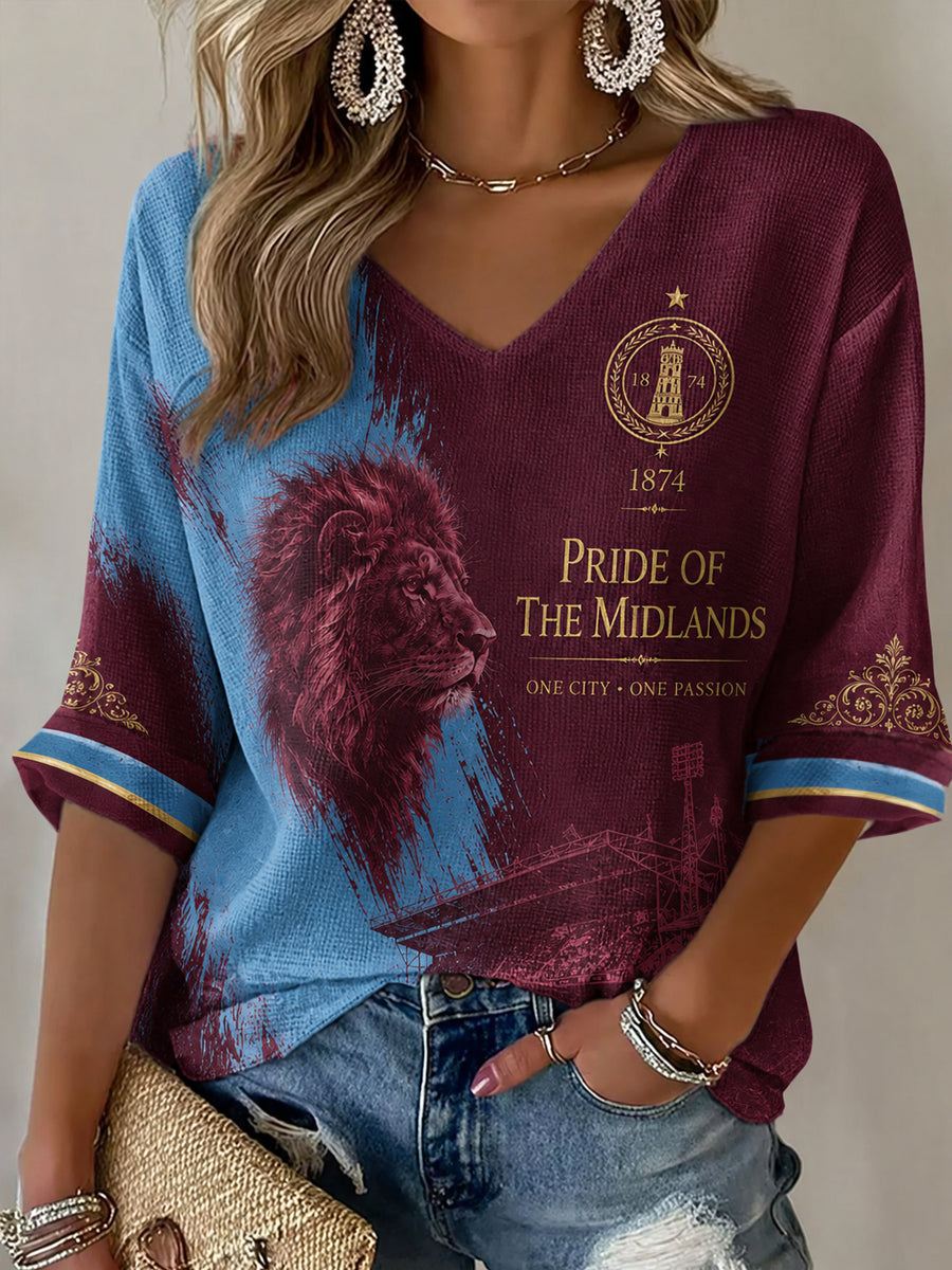 Women's  Gift For Soccer Fans Print Casual Waffle V-Neck Top