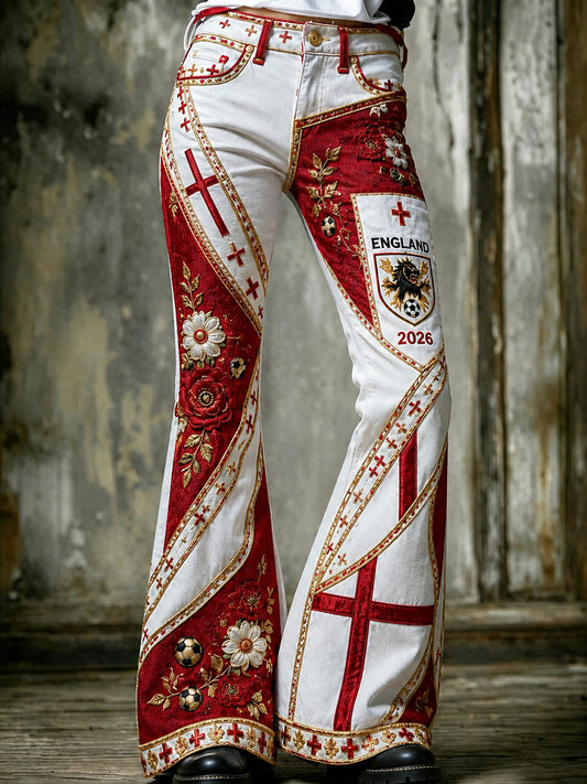 Women's England Football Print Flared Trousers