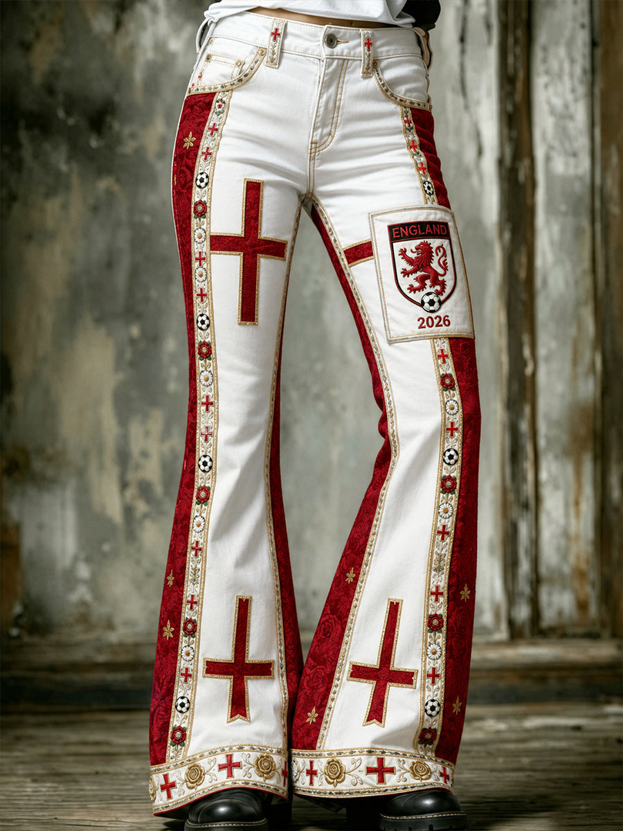 Women's England Football Print Flared Trousers