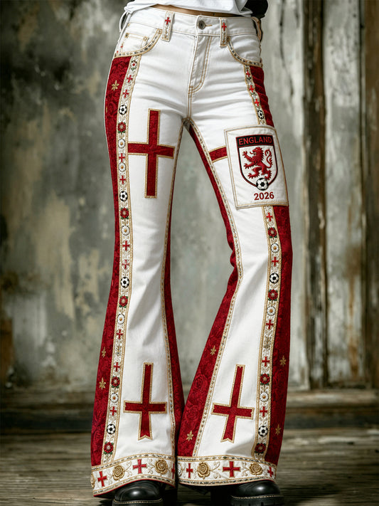 Women's England Football Print Flared Trousers