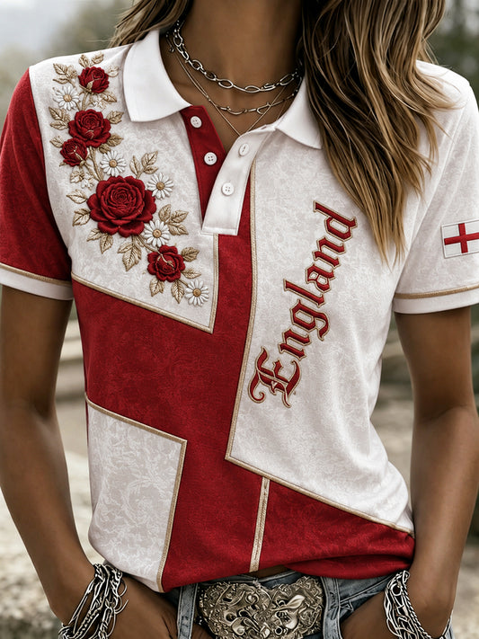 Women's England Football Polo T-Shirt