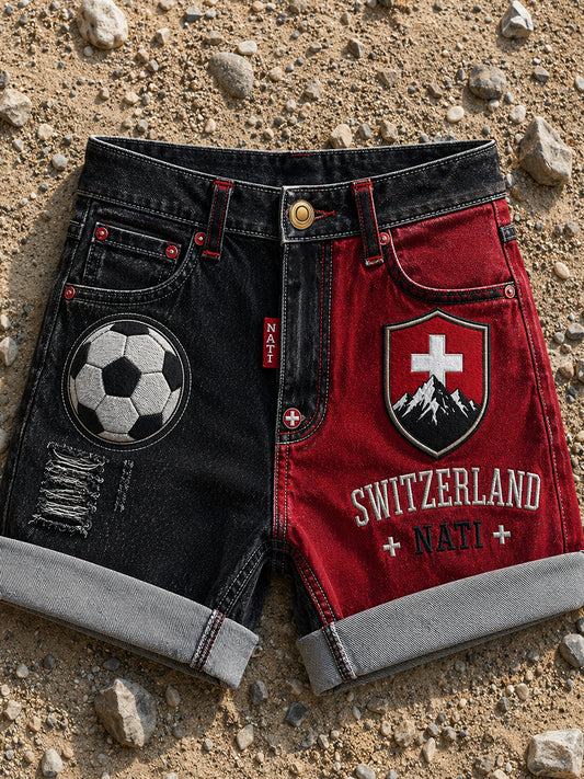 Retro Swiss Football Fan Art Print Casual Jeans