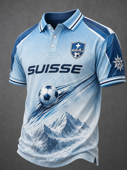Men's Football-Themed Printed Casual Short-Sleeve Polo Shirt