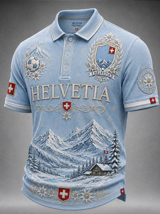 Retro Swiss Football Fan Art Print Casual Polo Shirt