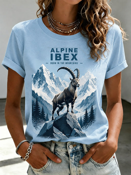 Women's Snow Mountain Animal Print Short-Sleeve T-Shirt