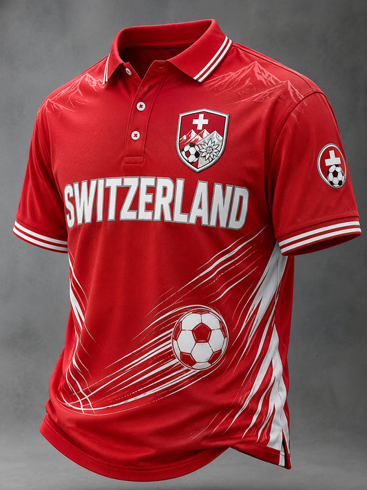 Men's Football-Themed Printed Casual Short-Sleeve Polo Shirt