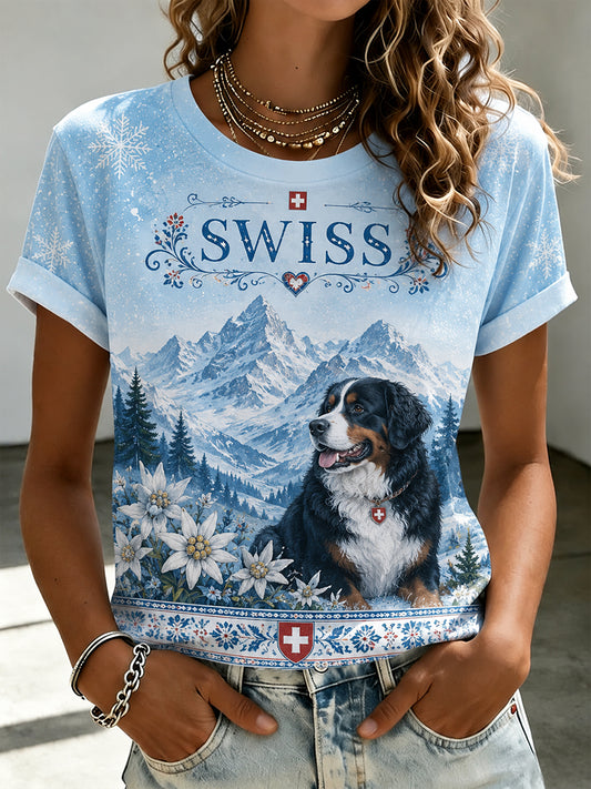 Women's Snow Mountain Animal Print Short-Sleeve T-Shirt