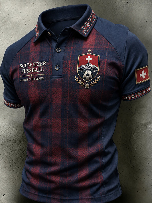 Retro Swiss Football Fan Art Print Casual Polo Shirt