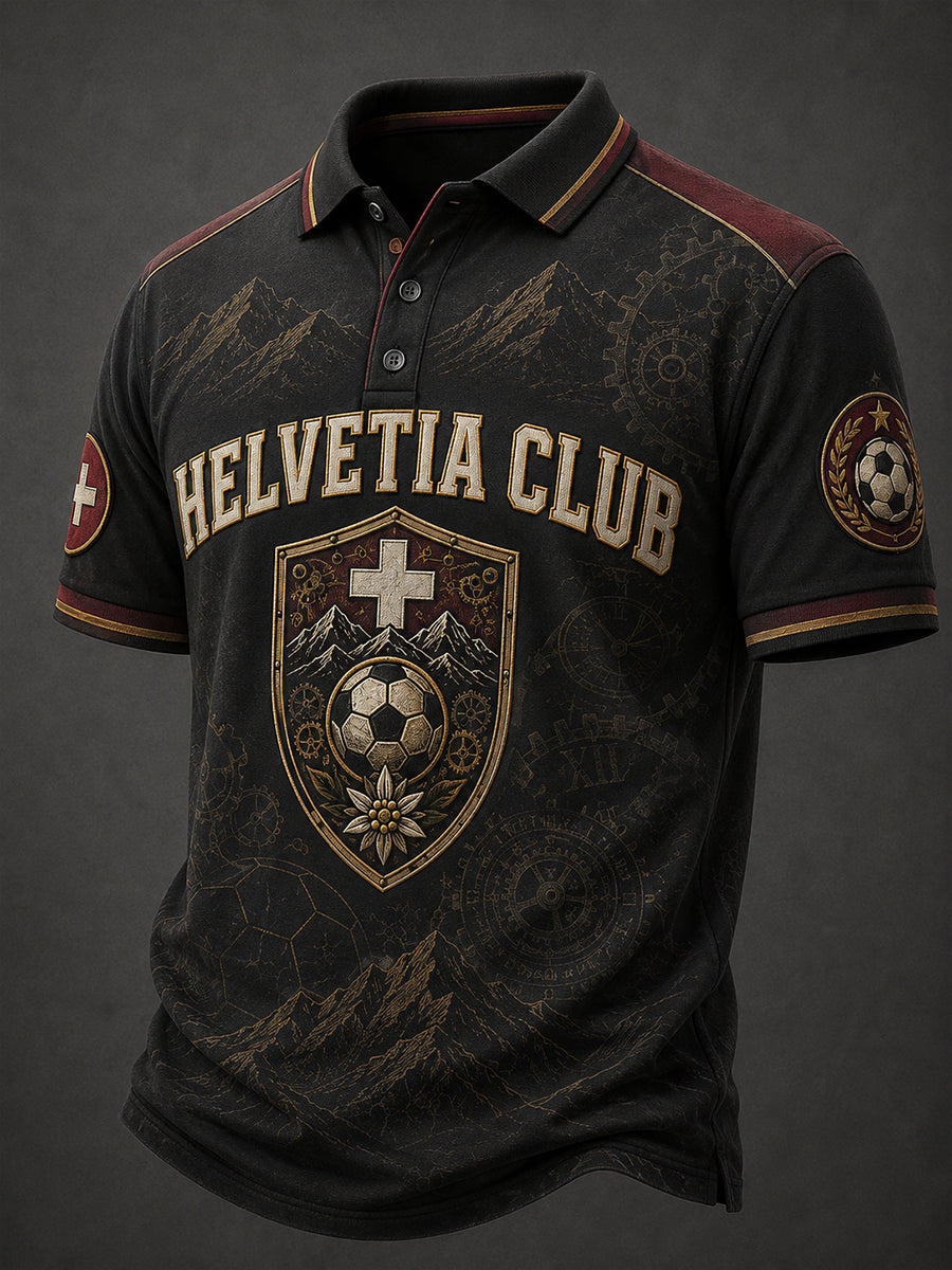Men's Football-Themed Printed Casual Short-Sleeve Polo Shirt