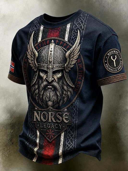 Men's Retro Nordic Style Norwegian Art Print Casual Polo Shirt