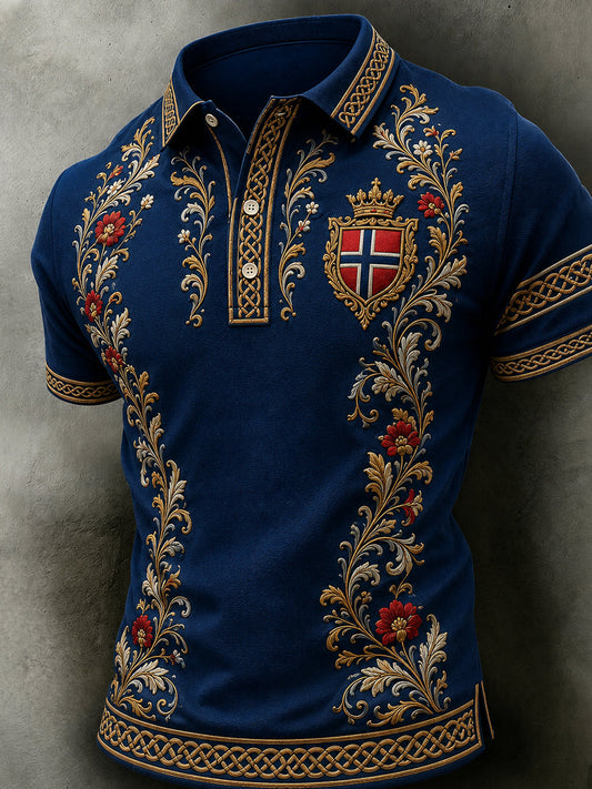 Men's Retro Nordic Style Norwegian Art Print Casual Polo Shirt