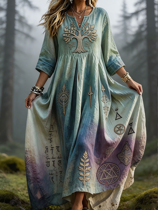 Women's Viking Style Nordic Art Printed Linen Dress