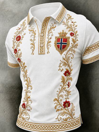 Men's Retro Nordic Style Norwegian Art Print Casual Polo Shirt