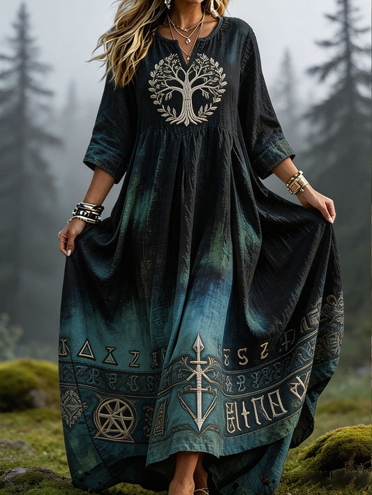 Women's Viking Style Nordic Art Printed Linen Dress