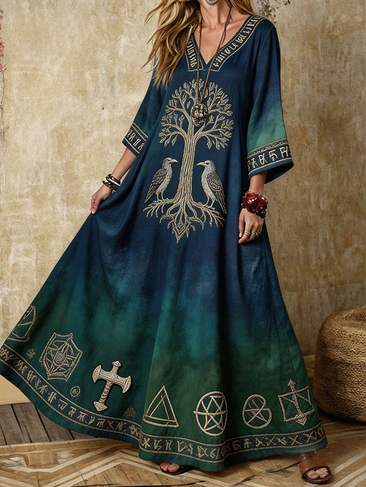 Women's Viking Style Nordic Art Printed Linen Dress