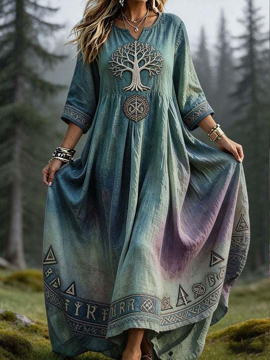 Women's Viking Style Nordic Art Printed Linen Dress