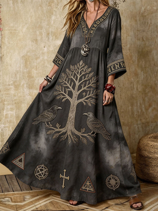 Women's Viking Style Nordic Art Printed Linen Dress