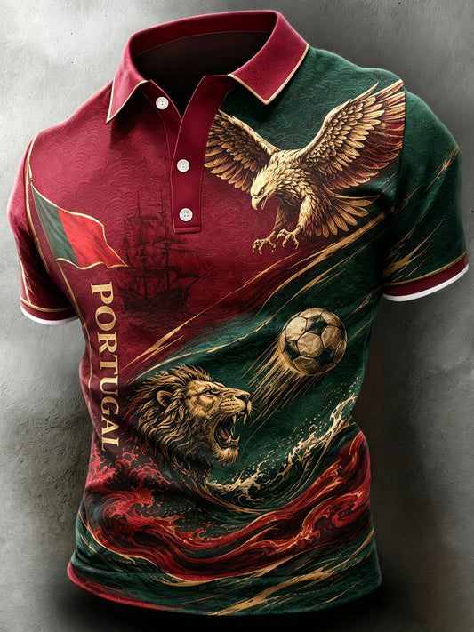 Men's Portugal Football Match Cheering Art Print Polo
