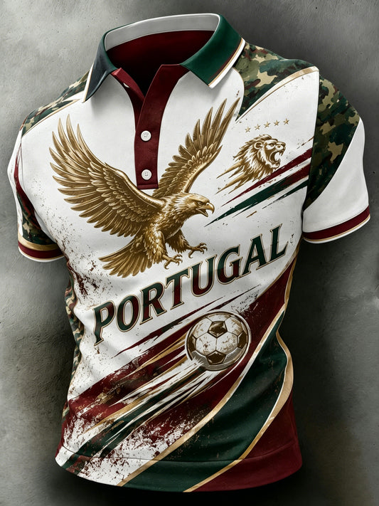 Men's Portugal Football Match Cheering Art Print Polo