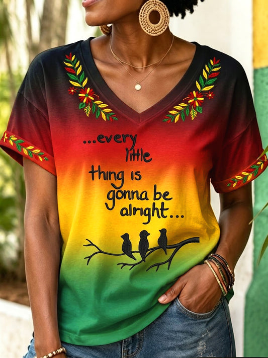 Women's “Every Little Thing Is Gonna Be Alright” Casual V-Neck T-Shirt