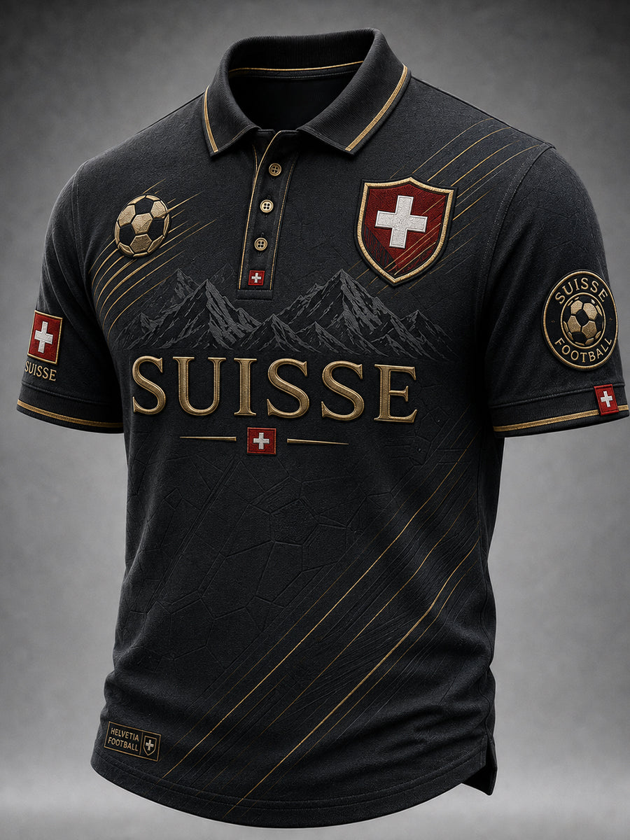 Retro Swiss Football-Themed Casual Jersey with Embroidered Floral Print
